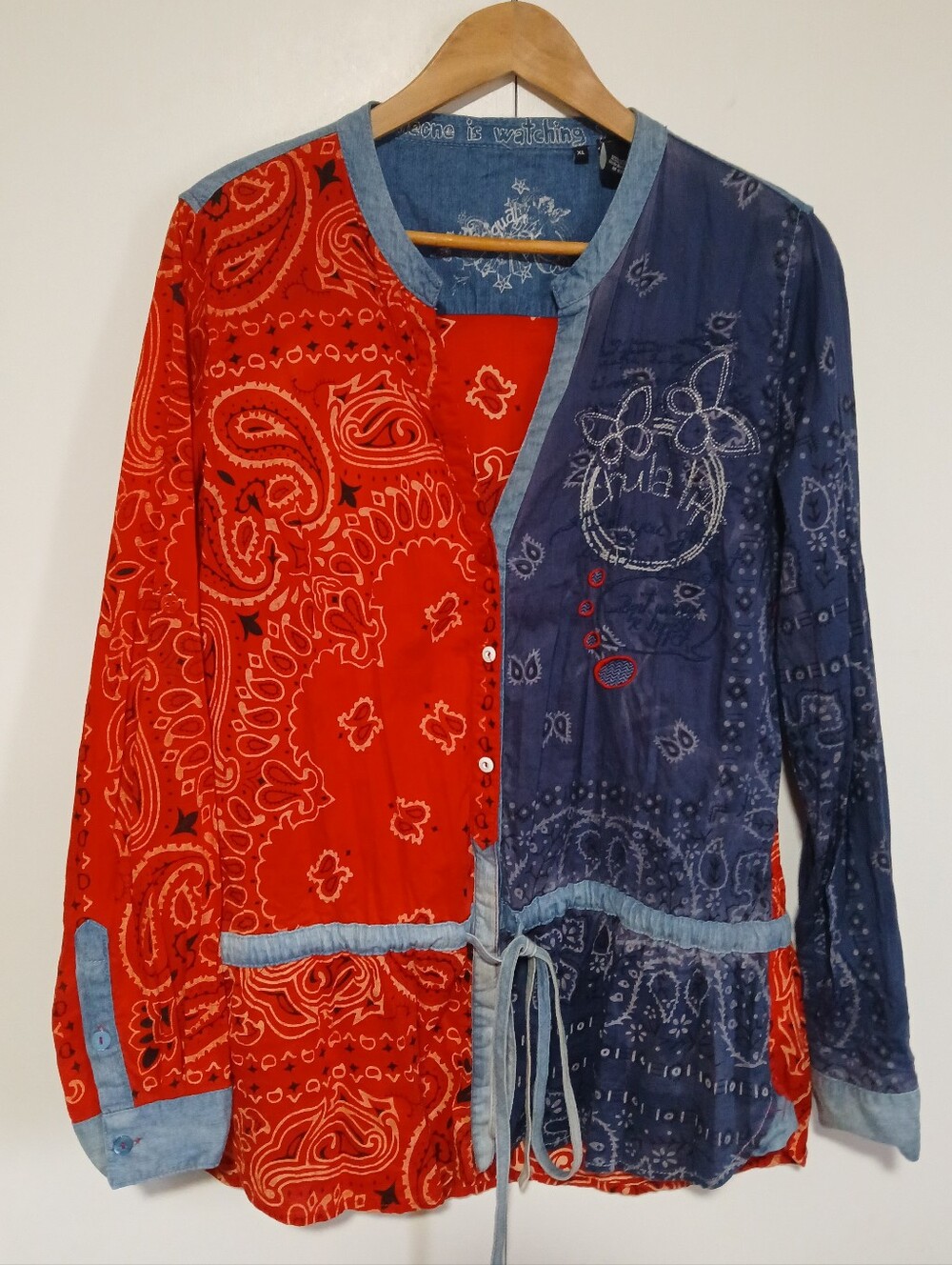 ​Desigual Jenifer Patchwork Bandana Shirt XL Chula Life Embroidery